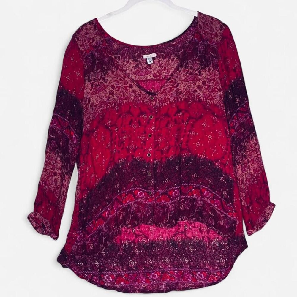 Ecoté Red and Burgundy Boho Hi-Low Comfort Oversized Blouse M